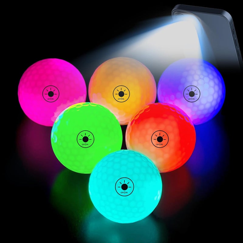 THIODOON Glow in The Dark Golf Balls - 7 Color LED, No Timer, Easy On/Off, 6 Pack - Image 1